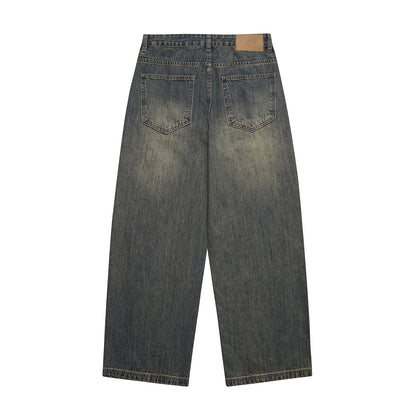Distressed Denim Wide Leg Pants Loose Fit Long Trousers