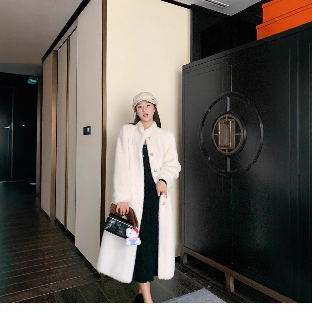 Fur coat women's imitation mink plush coat women's fur one-piece long style
