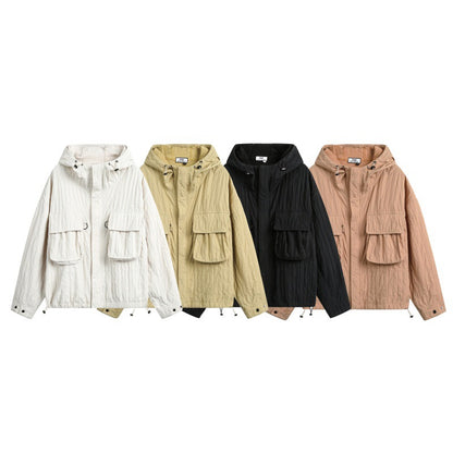 Solid Color  Zipper  Hooded  Loose Fit  Jacket