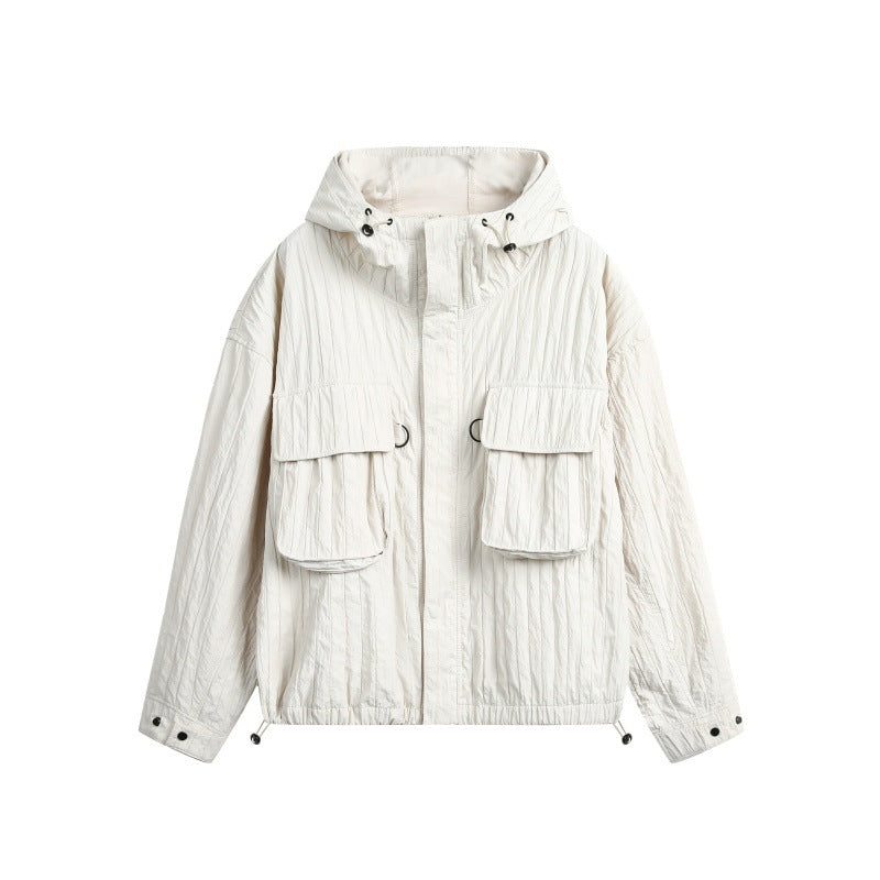 Solid Color  Zipper  Hooded  Loose Fit  Jacket