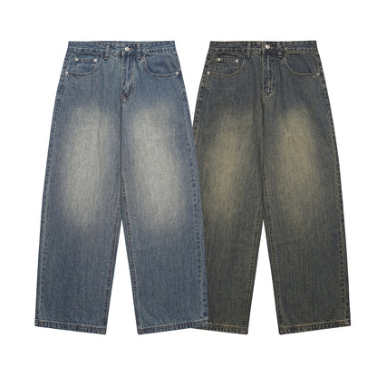 Distressed Denim Wide Leg Pants Loose Fit Long Trousers