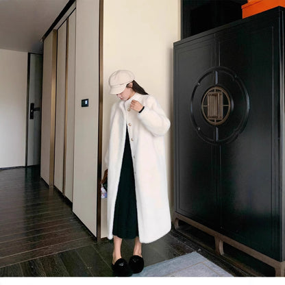 Fur coat women's imitation mink plush coat women's fur one-piece long style