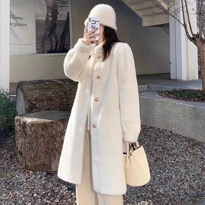Fur coat women's imitation mink plush coat women's fur one-piece long style
