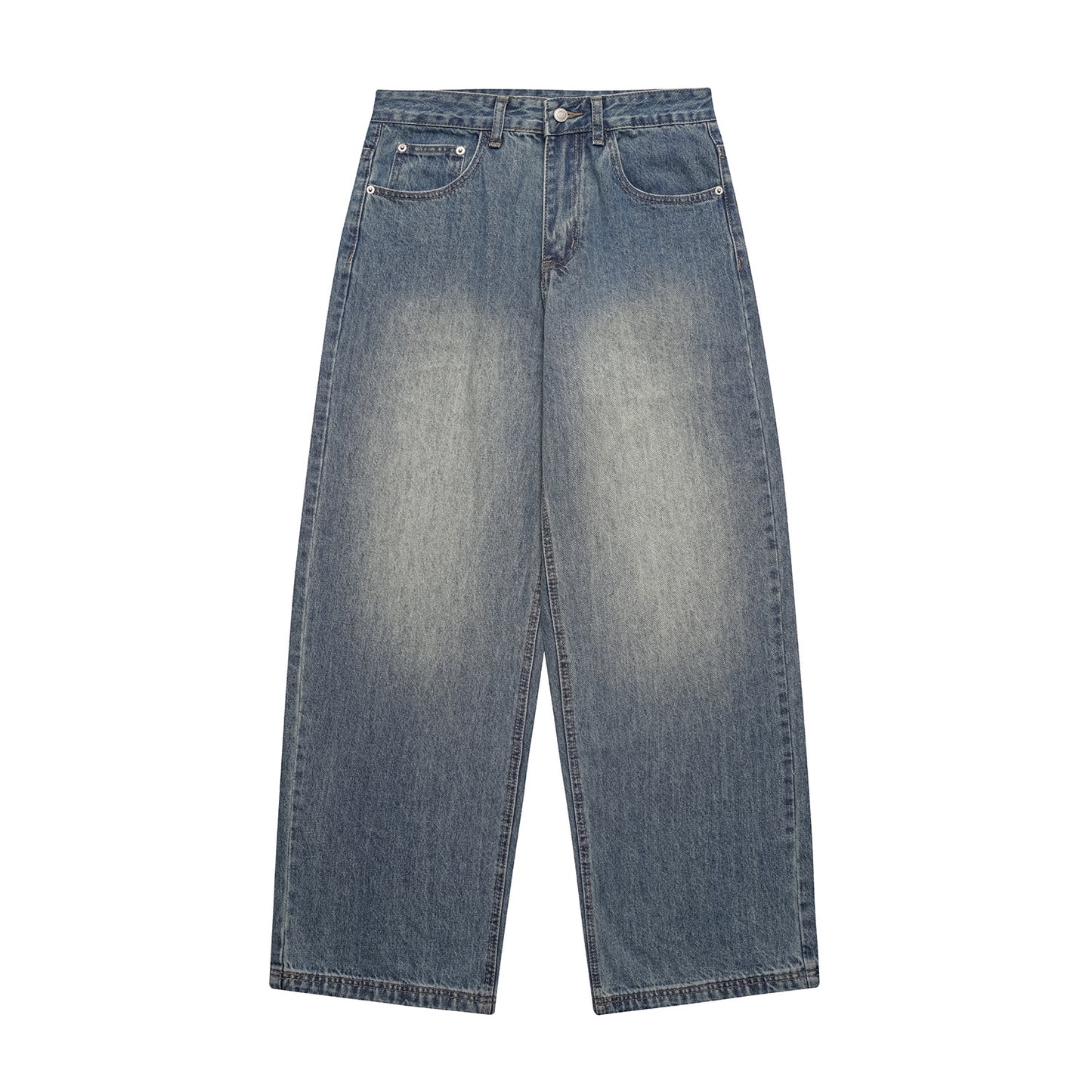 Distressed Denim Wide Leg Pants Loose Fit Long Trousers