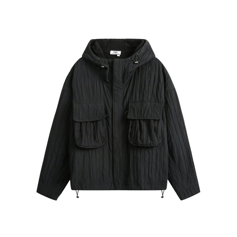 Solid Color  Zipper  Hooded  Loose Fit  Jacket
