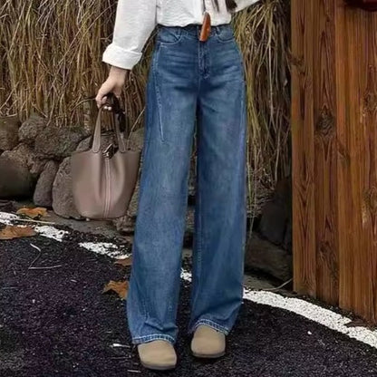 Vintage Washed Knife-Edge Jeans Women High Waist Slimming Loose Wide Leg Pants Casual Trousers Versatile