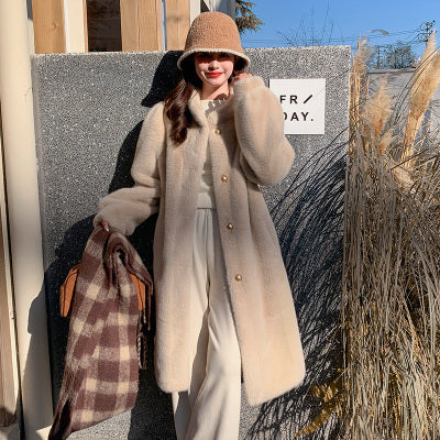 Fur coat women's imitation mink plush coat women's fur one-piece long style