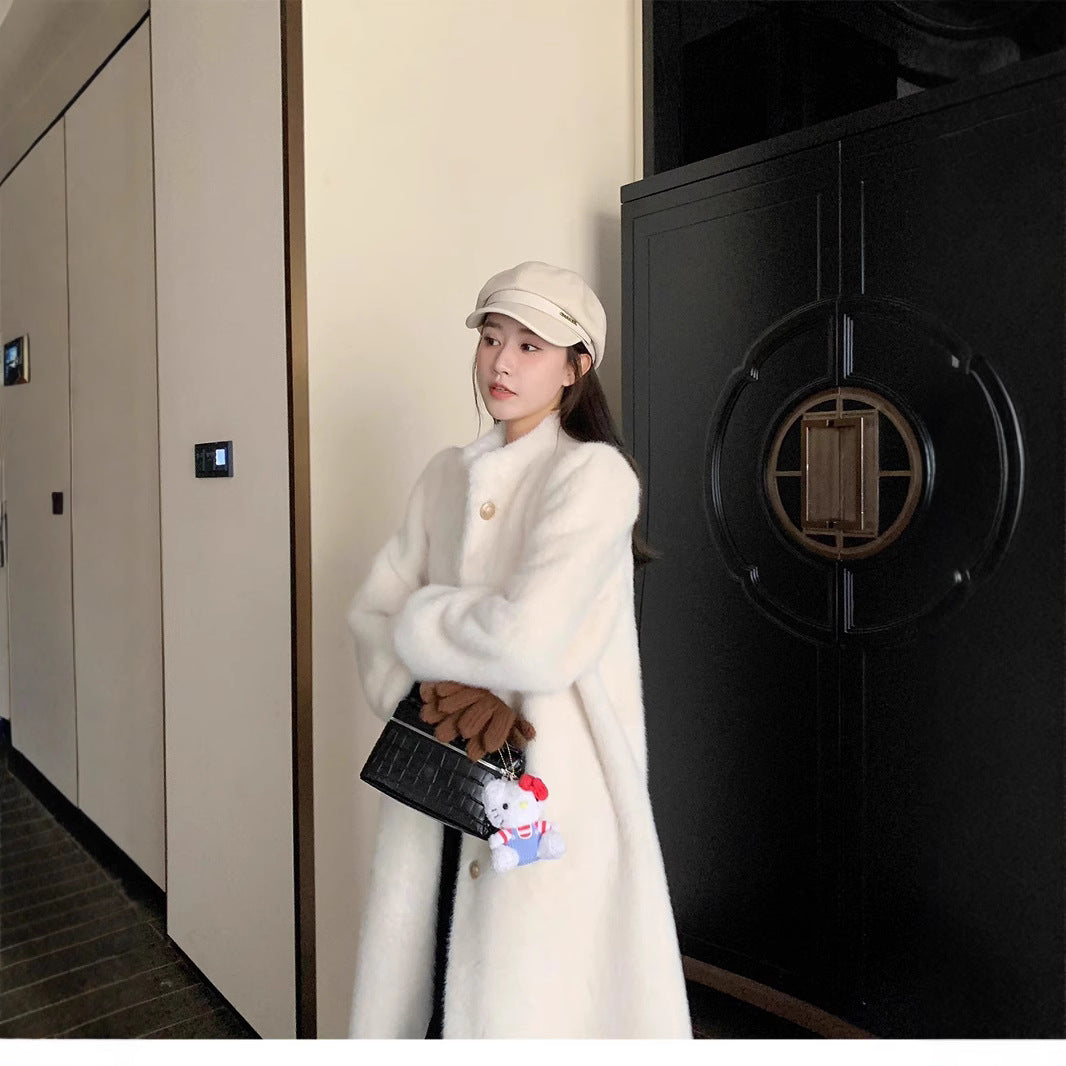 Fur coat women's imitation mink plush coat women's fur one-piece long style