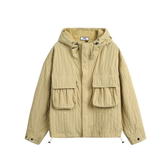 Solid Color  Zipper  Hooded  Loose Fit  Jacket