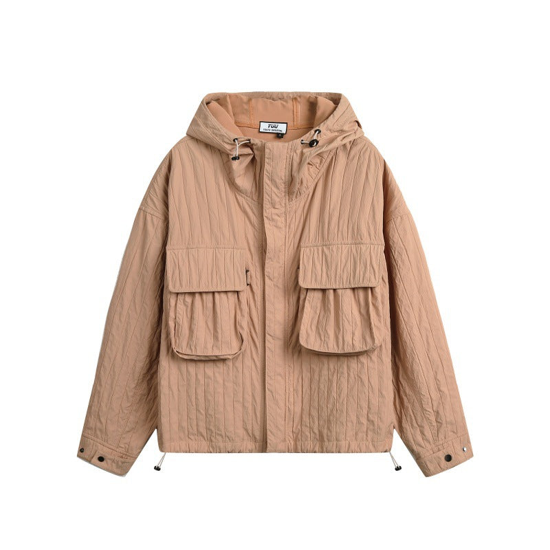 Solid Color  Zipper  Hooded  Loose Fit  Jacket