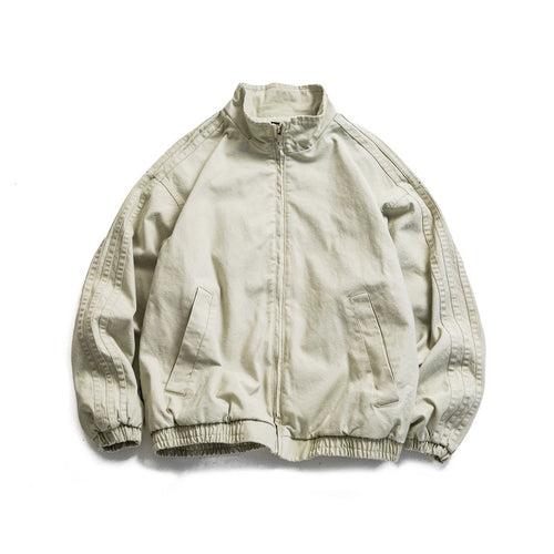 Distressed Side Stripe Design Unisex Loose Stand Collar Jacket