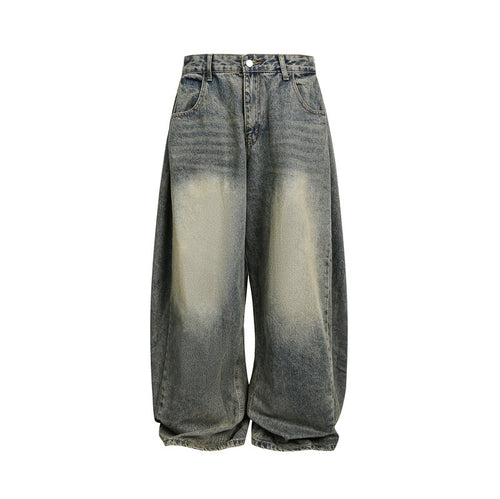 Washed Distressed Unisex Wide Leg Jeans Denim Material
