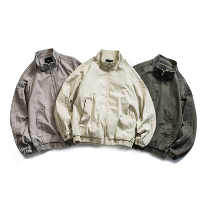 Distressed Side Stripe Design Unisex Loose Stand Collar Jacket