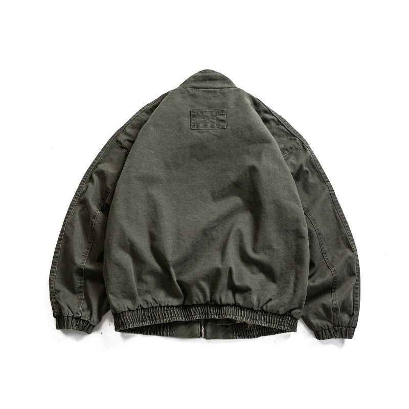 Distressed Side Stripe Design Unisex Loose Stand Collar Jacket